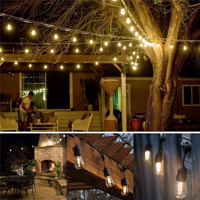 Waterproof Outdoor String Lights - 12Ft Commercial Grade Patio Lights Heavy Duty Light String Hanging Light Fixture with 11W S14 Bulbs for Deckyard Garden Porch Party Decor