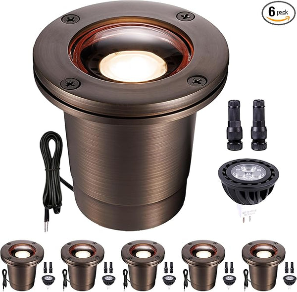 Gardenreet Brass Low Voltage Outdoor Well Lights - IP67 LED In-Ground Light, 12V All Weather Wired Landscape | Lumora