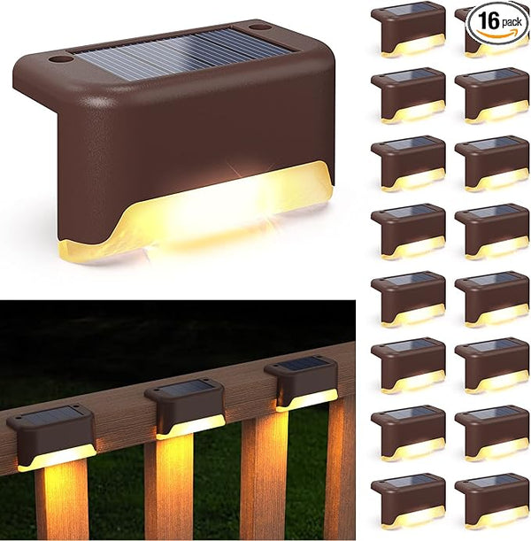 APONUO Solar Deck Lights 16 Pcs, Step Lights Outdoor Waterproof Led Solar Fence Lamp for Steps,Fence,Deck,Railing | Lumora