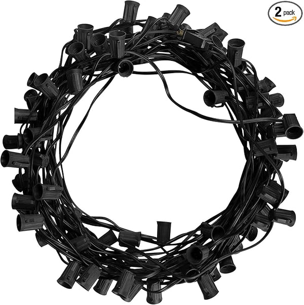 C9 Light Strand, 2 Pack 100 FT Outdoor String Lights Christmas Stringer with 100 Sockets for Christmas Decor Patio | Lumora