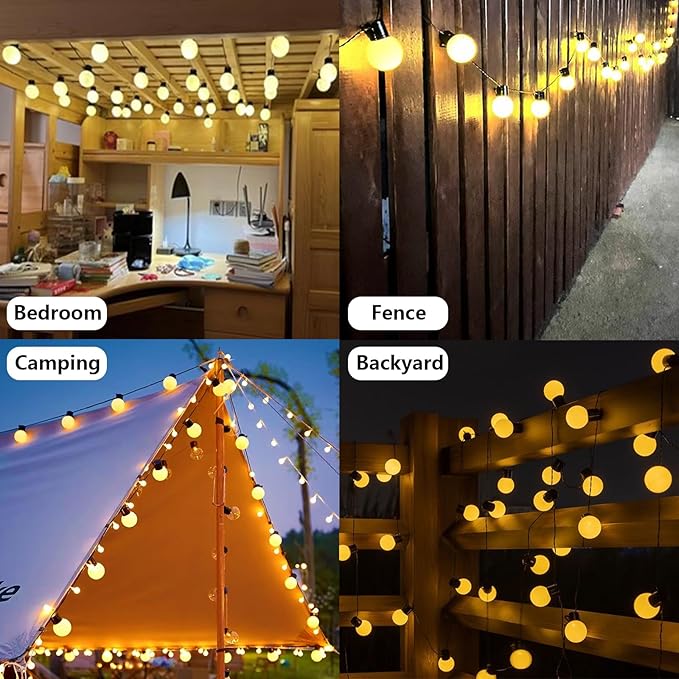 Fairy Lights Battery Operated 23.8Ft 20 LED Globe String Lights, Shatterproof G50 Edison Lights String with Remote Timer, Warm White Christmas Lights for Bedroom Camping Balcony Christmas Tree Decor