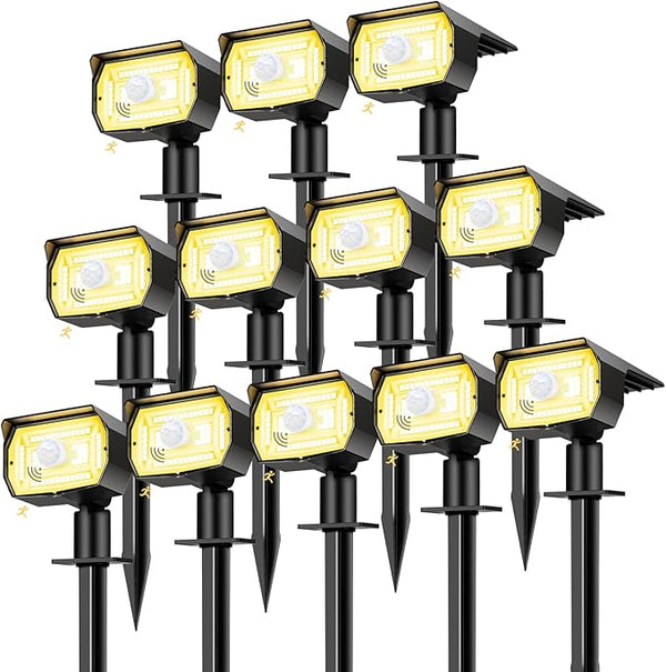 nipify 12 Pack Solar Spot Lights Outdoor Motion Sensor with 3 Modes,Solar Spotlights Outdoor Waterproof 2-in-1 Auto | Lumora