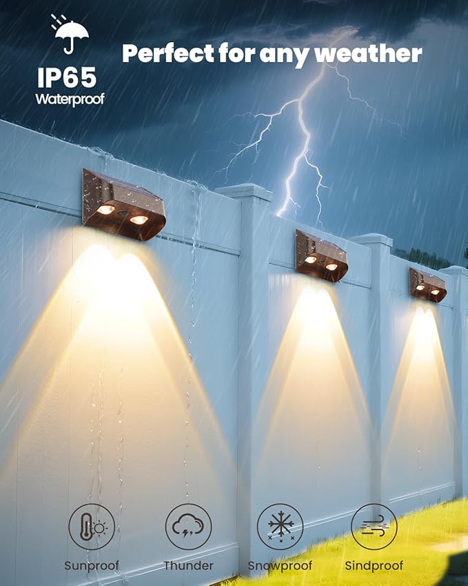 Brighter Solar Fence Lights-3000/4000/6000K 3 Mode,Solar Lights Outdoor Waterproof,Dusk to Dawn Deck Light, Outdoor | Lumora