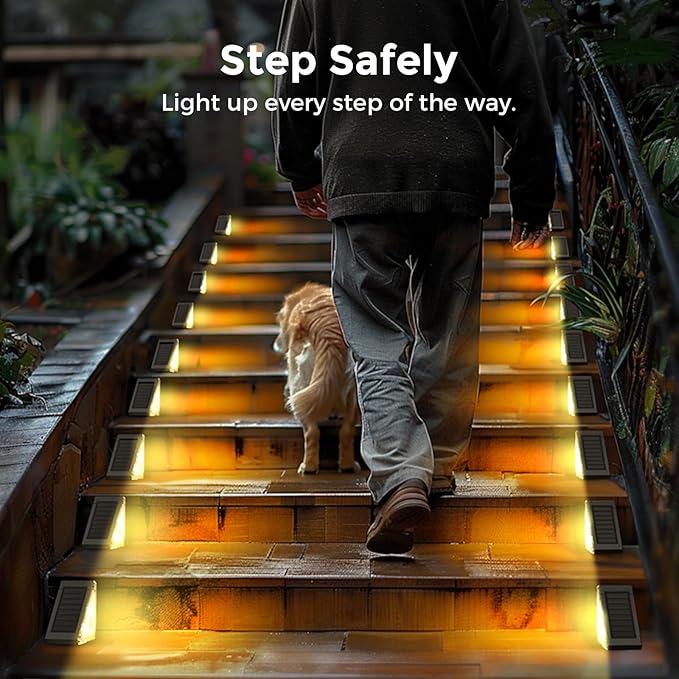 Solar Step Lights for Outside, 6 Pack Stair Lights Outdoor Waterproof with RGB & Warm White Mode, Auto ON/Off LED Step Lights Outdoor Solar Powered for Step Stair Patio Yard Porch Frontdoor