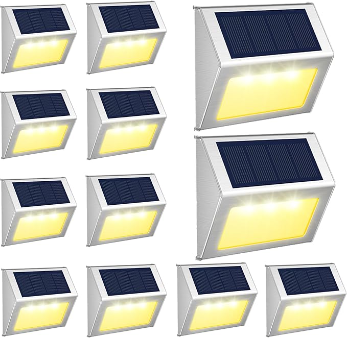 JSOT 12 Pack Solar Lights Outdoor Waterproof for Stairs - Solar Deck Lights Stainless Steel Step Fence Patio Post | Lumora
