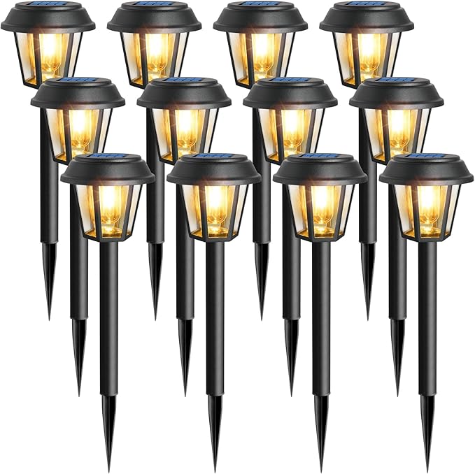 Solar Pathway Lights Outdoor 12 Pack Solar Lights Outdoor Waterproof 3000K Warm White Tungsten Filament Bulb for | Lumora