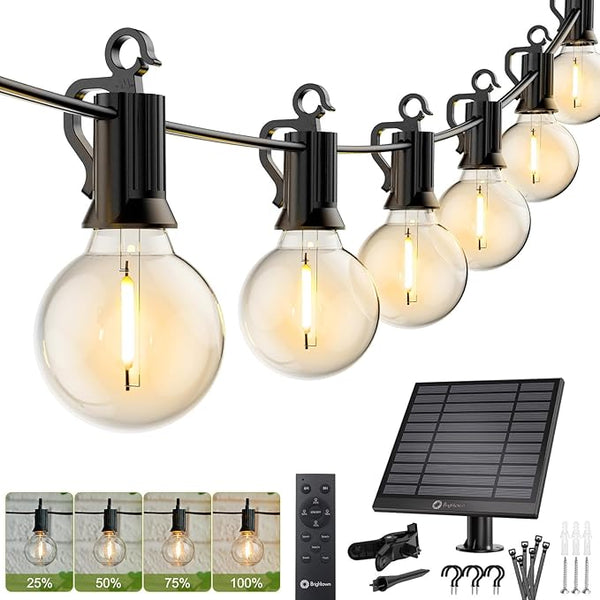 Brightown 58FT Solar String Lights Outdoor with Remote Cable Ties Hooks, 26 LED Shatterproof Bulbs, 3 Light Modes | Lumora