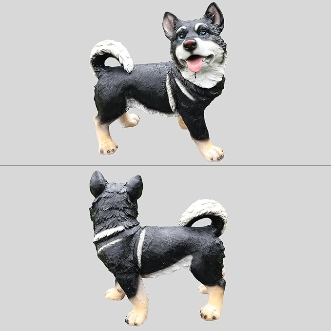 Outdoor Husky Dog Statue with Interchangeable Welcome Sign and Detachable Solar Lantern –LED Light Garden Dog Sculpture Décor, Cute Puppy Design for Yard, Porch, Gift