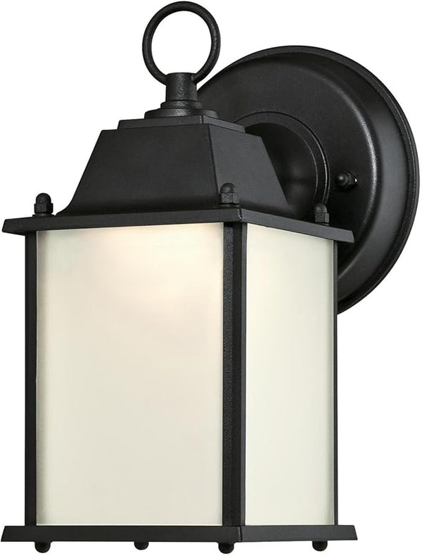 6107500 One-Light Dimmable LED Outdoor Wall Fixture, Textured Black Finish with Frosted Glass | Lumora