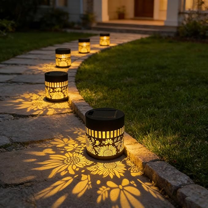 Solar Mandala Lights Outdoor Decorative - Waterproof Metal Mandala Solar Wall Lights, Artistic Fence & Step Lights for Garden, Patio, Backyard, Yard & Outdoor Home (1, Sunflower-Colored Light)
