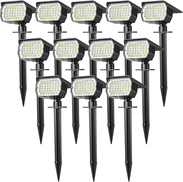 Solar Spot Lights Outdoor Waterproof IP65, 12 Pack Landscape Spotlights with 46 LEDs, 3 Modes Auto On/Off Solar | Lumora