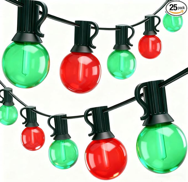 50Ft Red and Green Christmas Lights Outdoor, G40 Globe Patio String Lights with 27 LED Red and Green LED Bulbs(2 | Lumora