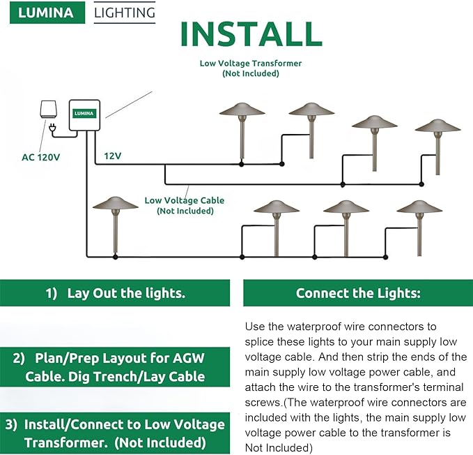 Lumina Lighting® 4W Landscape Lighting 12V Landscape Lights Low Voltage Landscape Path Lights Warm White Waterproof Outdoor Replaceable G4 LED Bulb for Garden Pathway Lawn Yard (Bronze) (2-Pack)