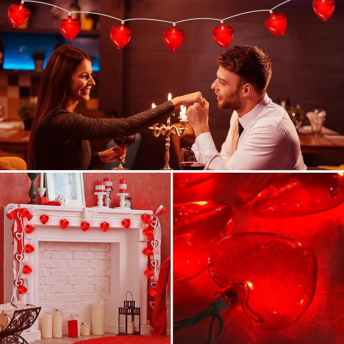 Red Heart String Lights, 8.5Ft Valentines Day Decorations Light with 10 LED Red Heart - Decorative Outdoor Light | Lumora