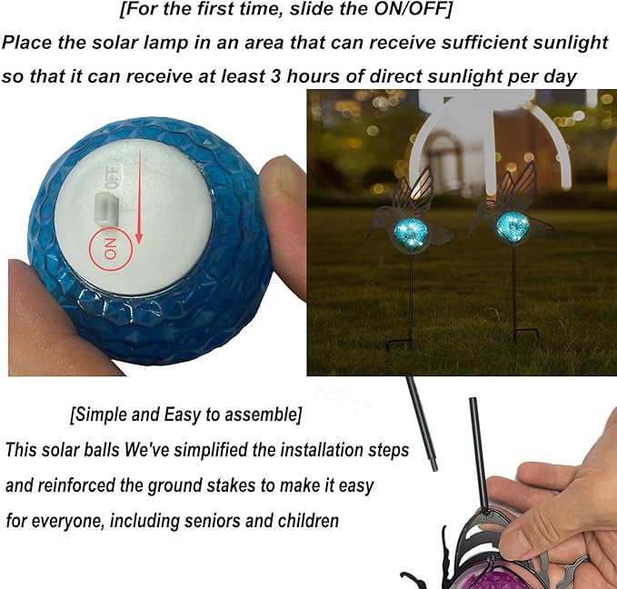 Dragonfly Solar Lights Outdoor Decorations, 2 Pack Metal Iron Solar Stake Lights for Yard, Garden, Lawn Decor