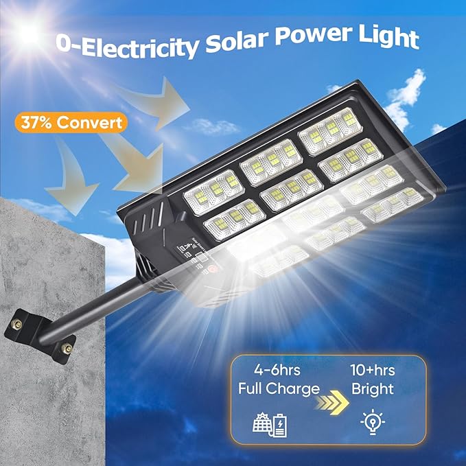 Solar Lights Outdoor Waterproof, 6500K Dusk to Dawn Solar Street Light Motion Sensor with Remote Control, LED Security Lights for Outside Garden Yard Parking Lot, Outdoor Flood Lights