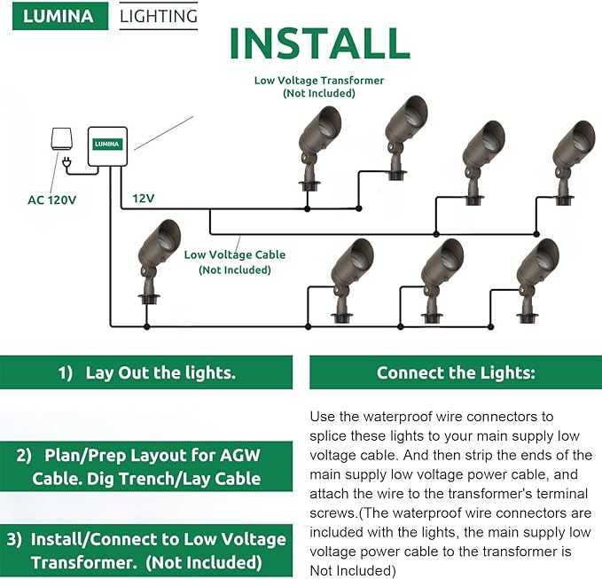 Lumina Lighting® 5W Landscape Lighting 12V Landscape Lights Low Voltage Landscape Spotlights Warm White Waterproof | Lumora