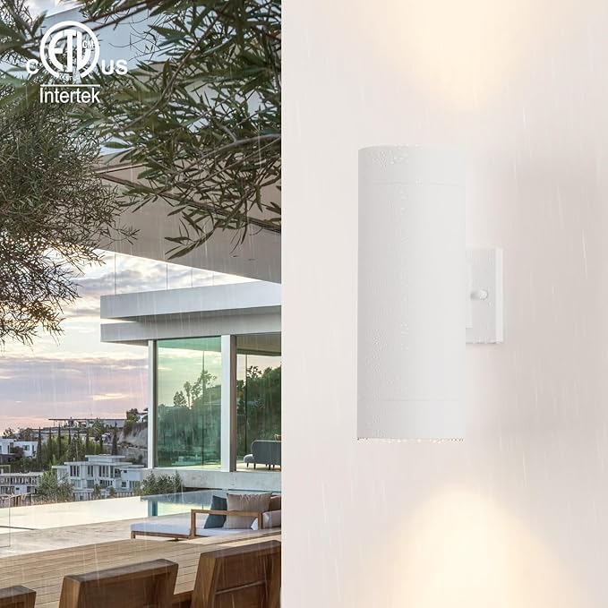 mirrea 14" Modern Outdoor Porch Light Patio Light in 2 Lights with Aluminum Cylinder and Tempered Glass Cover | Lumora
