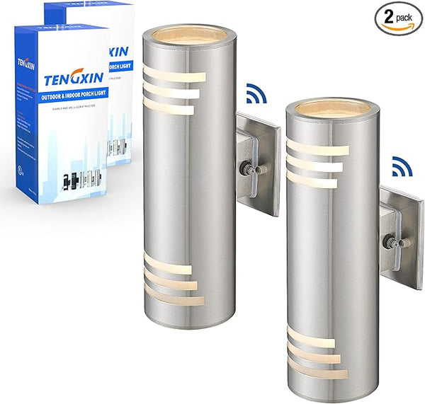 TENGXIN 2 Pack Dusk to Dawn Patio Wall Light Cylinder,Up Down Modern Outdoor Wall Sconce with Stainless Steel | Lumora