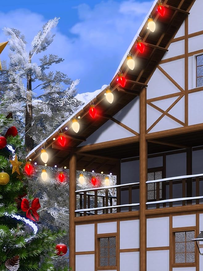 SUNSGNE Red and White Christmas Lights Outdoor, 16FT Jumbo Hanging Christmas Lights with 10 Count 5'' Solid Red and White LED Bulbs for Xmas Roofline Patio Yard Porch Balcony Decorations