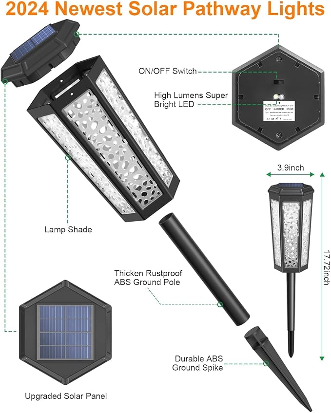 Solar Pathway Lights Outdoor (Cool White & Multicolor, 2 Pack)