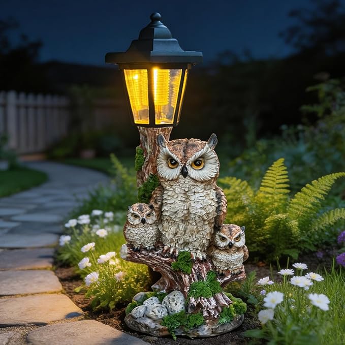 Solar Garden Owl Statue Lights,Large Owl Figure with Solar Lights Lantern,for Outdoor Landscapes, Courtyards | Lumora