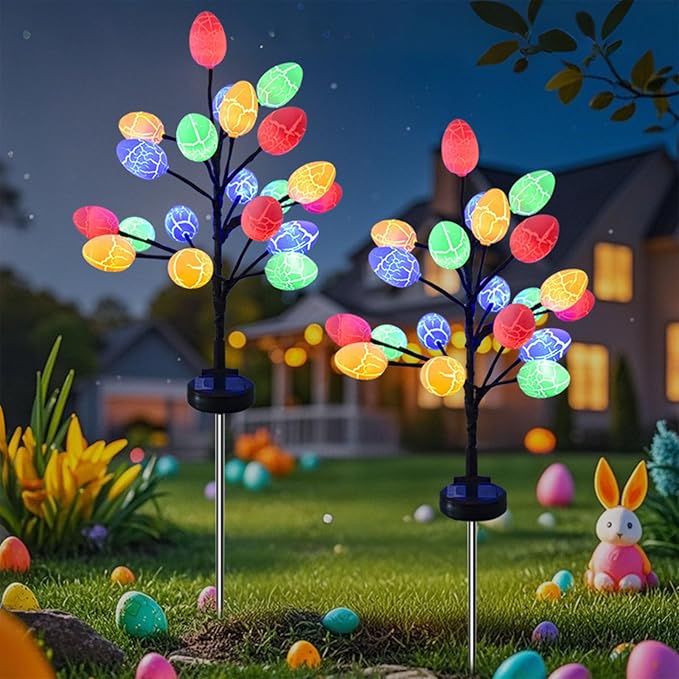 Solar Easter Egg Lights, Colorful Garden Swaying Firefly Light Outdoor Easter Lights Waterproof Solar Stake Light for Pathway Landscape Lawn Yard Porch Patio Spring Easter Decoration (L)