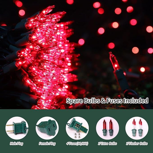 LAMPHOME Christmas String Light,100 Count Incandescent Mini String Light in 21.6ft,Indoor/Outdoor 120V UL Certified Mini Light for Christmas,Wedding,Patio Lawn,Home,Garden,Party,Store (Red)