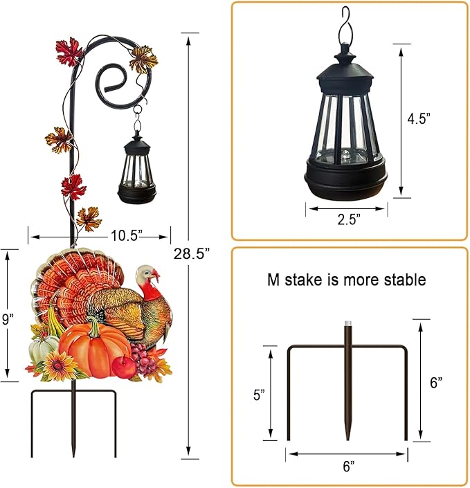 Thanksgiving Turkey Decorations Outdoor,Solar Turkey Garden Stakes,Autumn Fall Decor Yard Stake for Outdoor Garden | Lumora