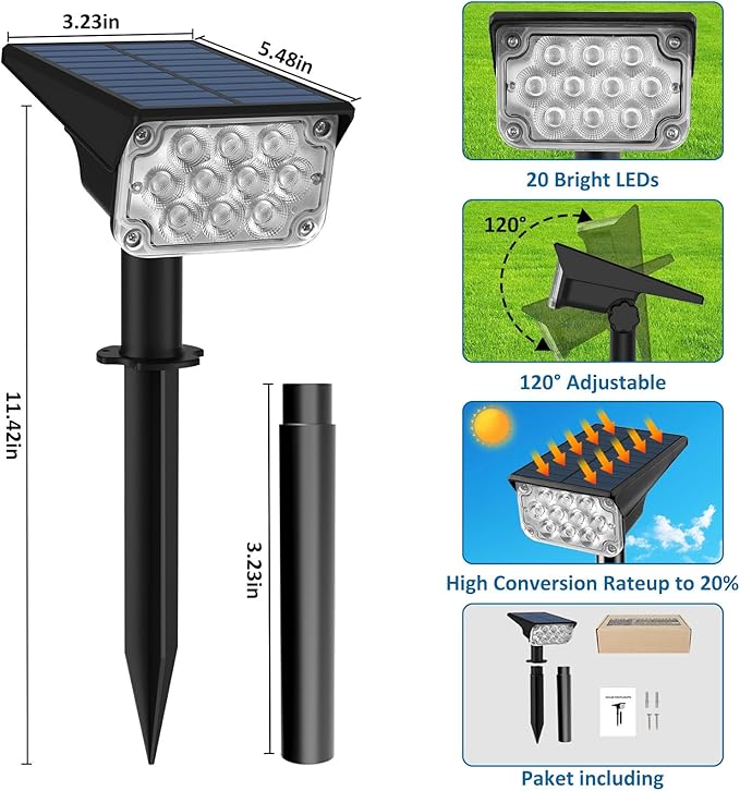 T-SUNUS Christmas Solar Spotlights White 6000K IP65 Waterproof 2-in-1 Outdoor Landscape Spot Lights Garden Light | Lumora