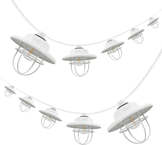 JONATHAN Y JYL8703B Indoor Outdoor Rustic Farmhouse LED G40 Metal Cage Shade String Lights Garden Patio Backyard Porch Balcony, 10 ft. 10-Light, White