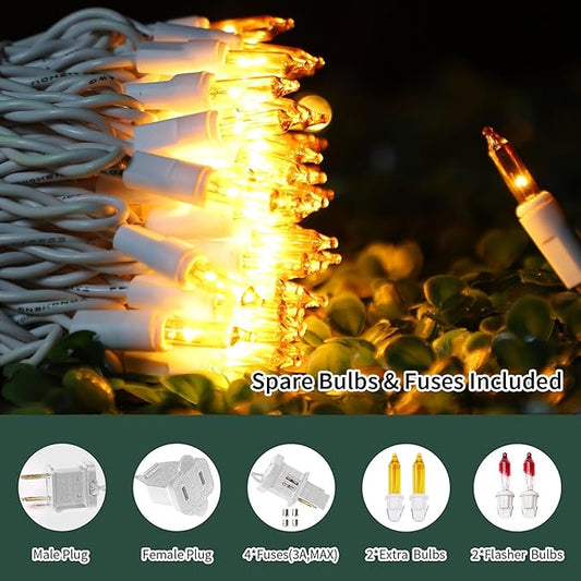 LAMPHOME Christmas String Light,100 Count Incandescent Mini String Light in 19.6ft,Indoor/Outdoor 120V UL Certified Mini Light for Christmas,Wedding,Patio Lawn,Home,Garden,Party (Yellow)