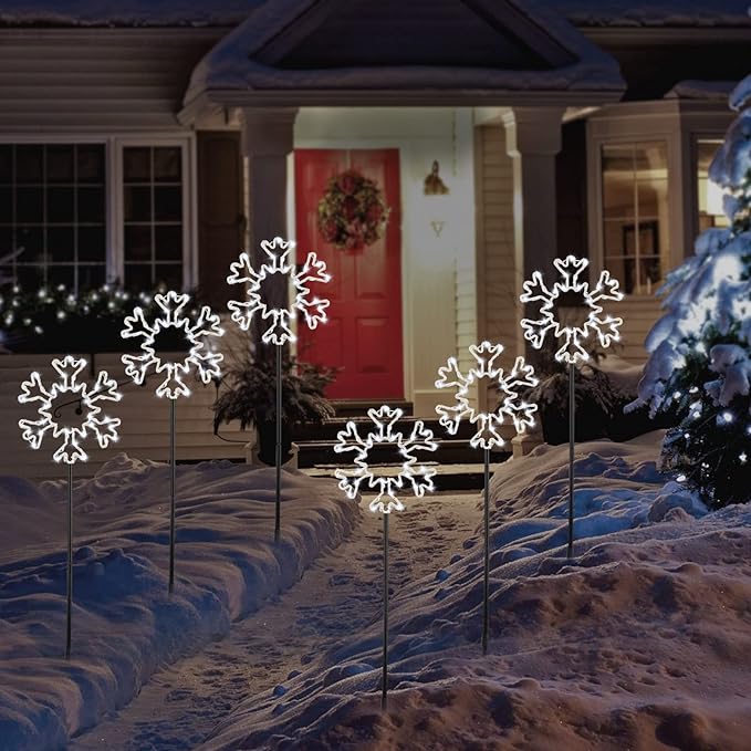 Brightown Snowflakes Christmas Pathway Lights Outdoor, 10 Large Snowflakes Christmas Decorations Outdoor Yard, Pathway Marker Stake Lights for Patio Ground Path Sidewalk Walkway Driveway