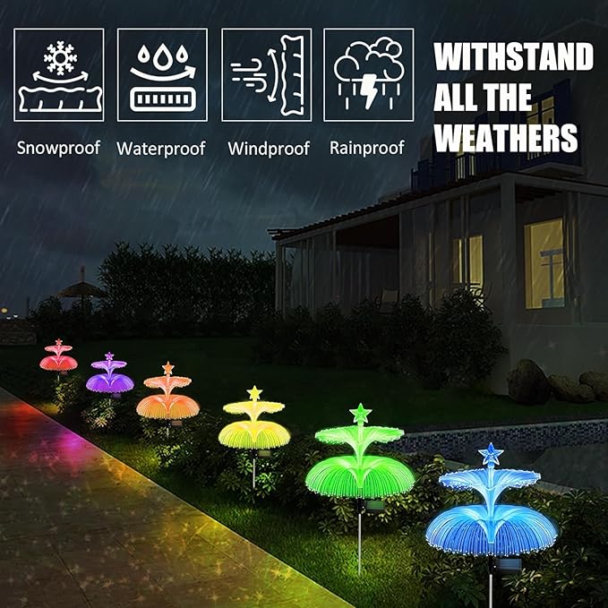 exciting Lives Solar Jellyfish Lamp Set of 2 - Jellyfish and Star Solar Flower Lights for Christmas Day, New Year, Diwali, for Outdoor, Garden Decor, Gifts for Women, Wife, Girlfriend