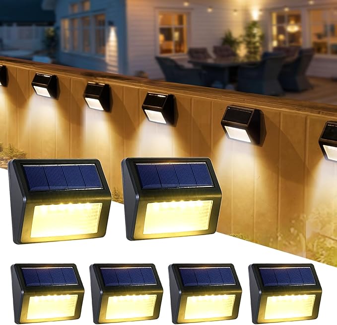 Bright Solar Fence Lights, 6 Pack Outdoor Step Lights, IP65 Waterproof, 3000K Warm-White, Dusk to Dawn Outdoor | Lumora
