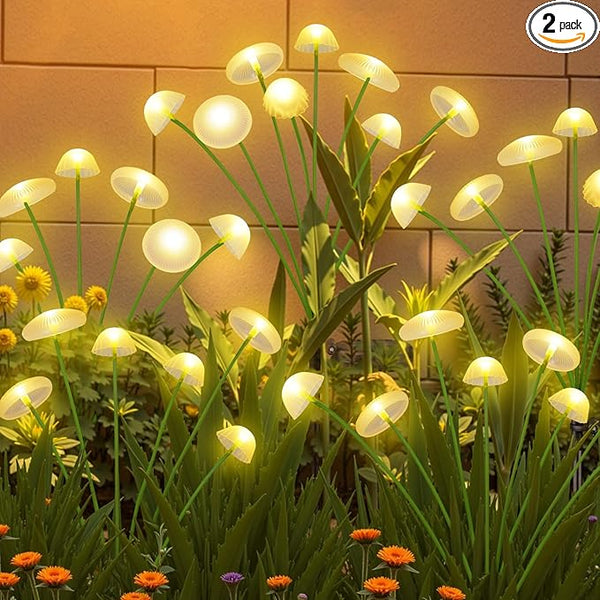 2PK 16LED Solar Garden Lights Outdoor, Mushroom Solar Lights Outdoor, IP65 Waterproof Firefly Light Outside Decor | Lumora