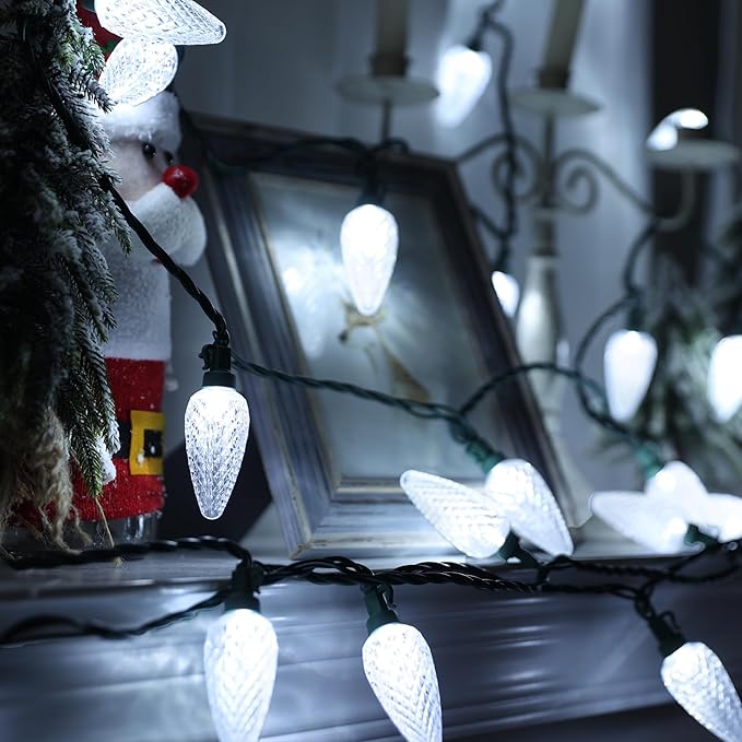 Brizled White Christmas Lights White, 33ft 50 LED C9 Christmas Light String, Connectable Outdoor Xmas Lights, 120V UL Certified Tree Light for Indoor Outdoor House, Garden, Holiday, Yard, Party