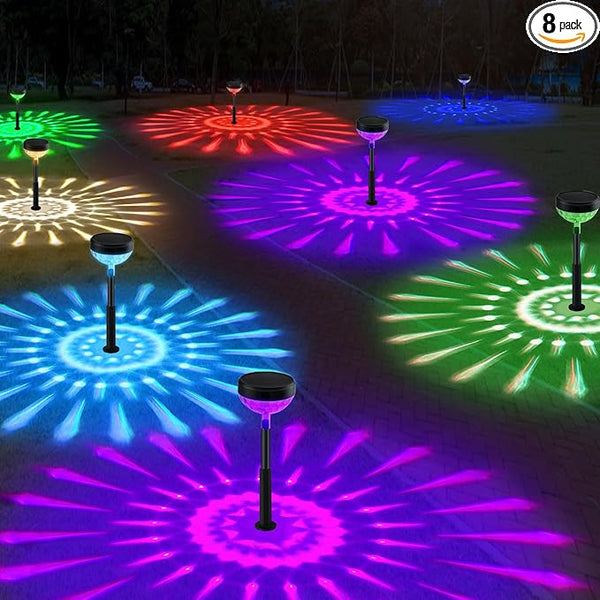 8Pack Solar Pathway Lights Outdoor, Color Changing+8 Fixed Color (Warm White, Cool White, Colored) Solar Lights | Lumora