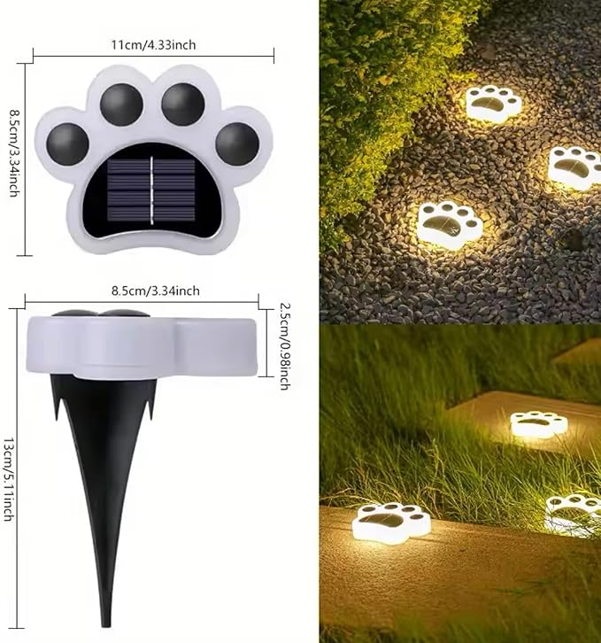Solar Paw Print Lights, Cats and Dogs Animal Solar Lights, Outdoor Decorative Lights, Garden Lights Path Lights Walkway Lighting, Suitable for Terrace Yard Garden Path Lawn Yard 4 Pack (Style C)