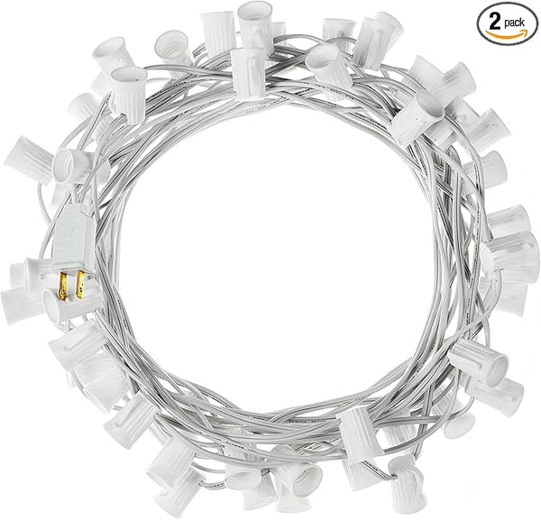 C9 Light Strand, 2 Pack 100 FT Outdoor String Lights Christmas Stringer with 100 Sockets for Christmas Decor Patio | Lumora