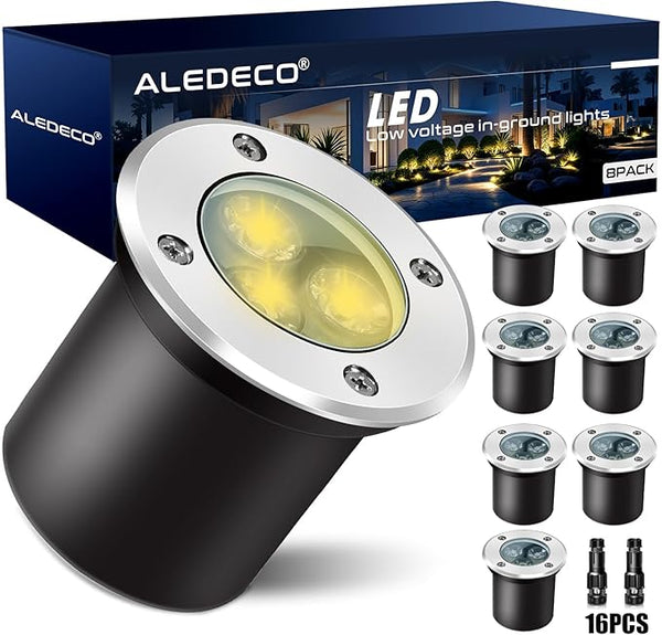 8Pack Low Voltage Landscape Lights with Connectors 3W LED 12-24V In-Ground Lighting IP67 Waterproof Garden Lights | Lumora