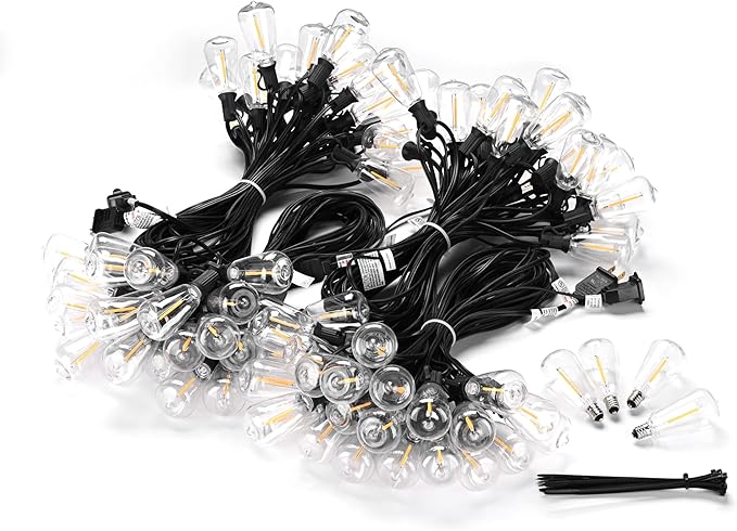 DELight 200Ft LED Outdoor String Lights Waterproof Dimmable 100 Shatterproof ST38 Vintage Edison Bulbs 2700K Hanging Outside for Patio Backyard Cafe Garden Bistro Porch Gazebo Event Party