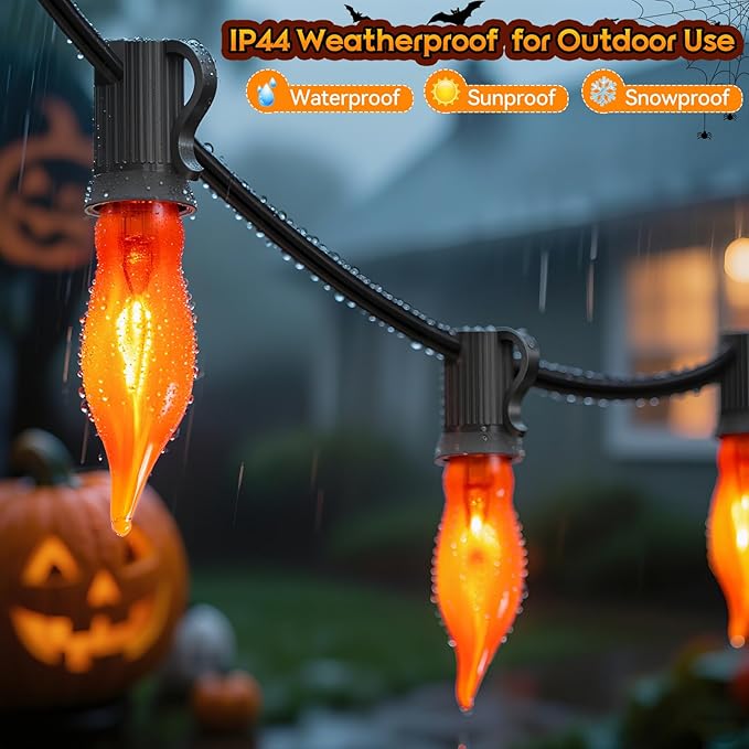 Enchanting Spooky Glow, 25Ft Flickering Flame Halloween Lights with 12 C18 Vintage Bulbs, Weatherproof & | Lumora