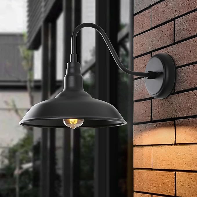 14 Inch Outdoor Gooseneck Light Fixture for Porch, 2 Pack Large Exterior Barn Lights for Farmhouse, Black Outside | Lumora