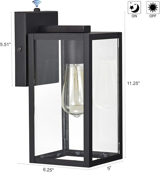 MICSIU 2 Pack Dusk to Dawn Outdoor Wall Lights, 11.25 Inch Black Exterior Wall Mount Lantern with Clear Glass, Modern Farmhouse Outside Porch Lights for House Garage Doorway, E26 Base 100W Max