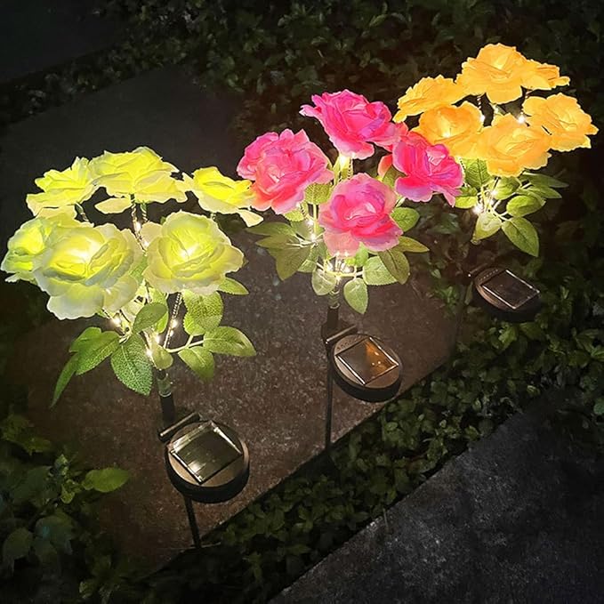 Aolyty Solar Garden Lights, 2 Pack Solar Rose Lights with 14 Rose Flowers, IP65 Waterproof LED Landscape Light Warm Light for Garden Patio Yard Pathway Valentines Day Outdoor Decorative (Red)