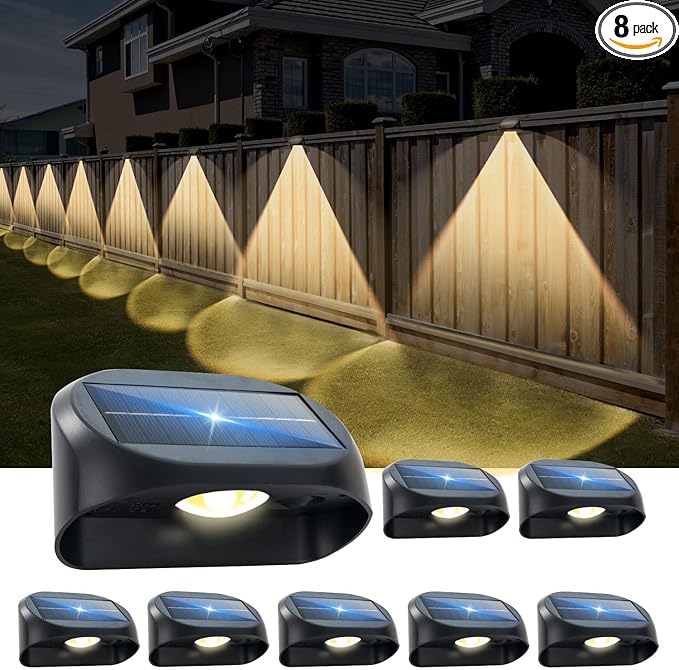 Solar Fence Lights, Deck & Wall Lights Solar Powered with Warm White & RGB, Outdoor for Patio, Backyard, Deck Railing, Stair Handrail, Waterproof (WRGB 8 Pack)