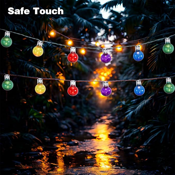 Afirst Solar Colored String Lights 15FT with 15 LED Bulbs Waterproof Christmas Lights for Patio Holiday Party