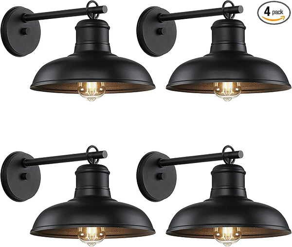 Outdoor Wall Lights - 4-Pack Black Sconces, Farmhouse Barn Lights, Modern Indoor Wall Mount Lighting Fixtures with | Lumora