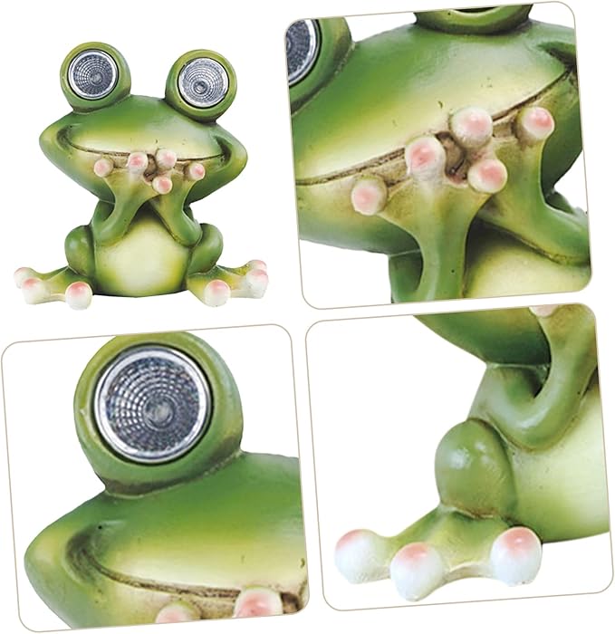 Happyyami Solar Garden Frog Statue Resin Animal Ornament with Solar Pathway Light Outdoor Decor and Easy to Install for Lawn Patio